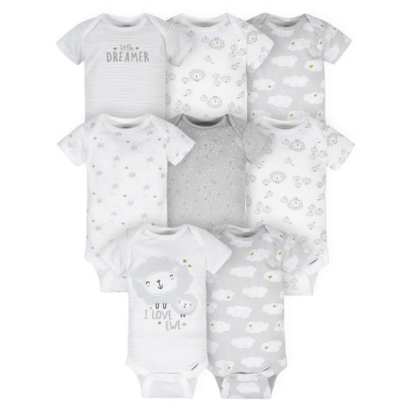 Gerber Baby Boy or Girl Gender Neutral Short Sleeves Onesies Bodysuits, 8-Pack (Newborn - 12 Months)