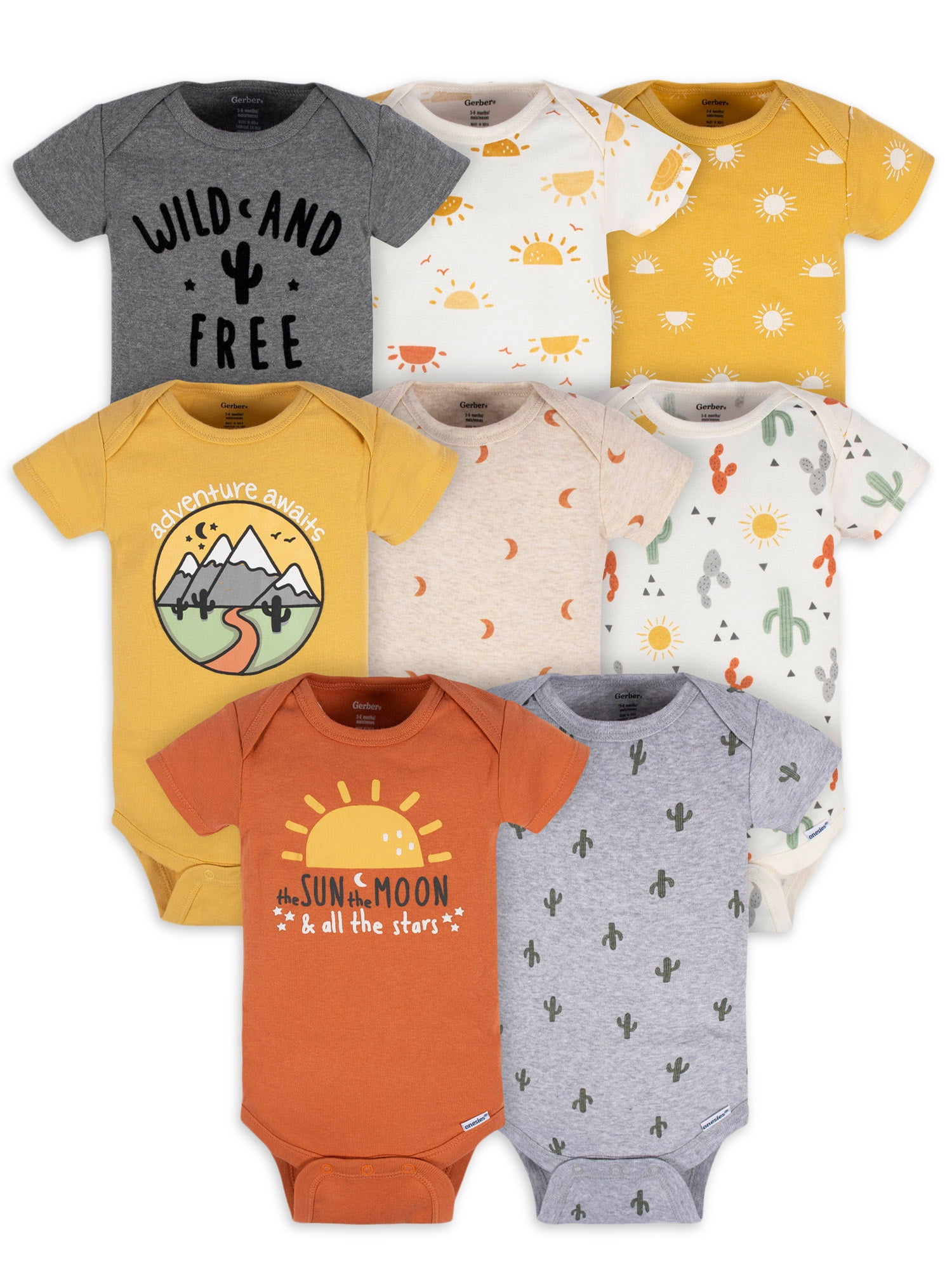Gerber Baby Boy or Girl Gender Neutral Short Sleeves Onesies Bodysuits, 8-Pack (Newborn - 12 Months)
