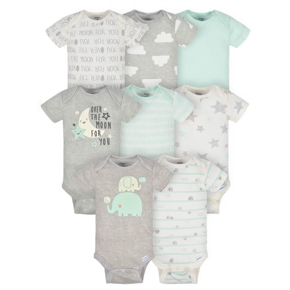 Gerber Baby Boy or Girl Gender Neutral Short Sleeves Onesies Bodysuits, 8-Pack, Sizes Newborn -12M