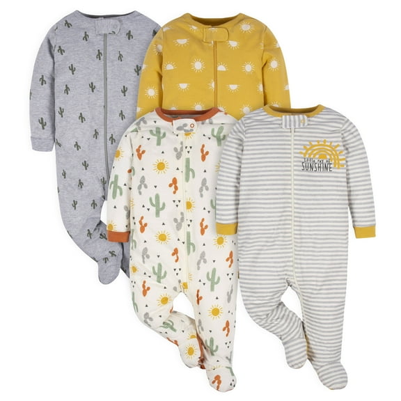 Gerber Baby Boy or Girl Gender Neutral Sleep 'n Play Footed Pajamas, 4-Pack, Sizes Preemie - 6/9 Months