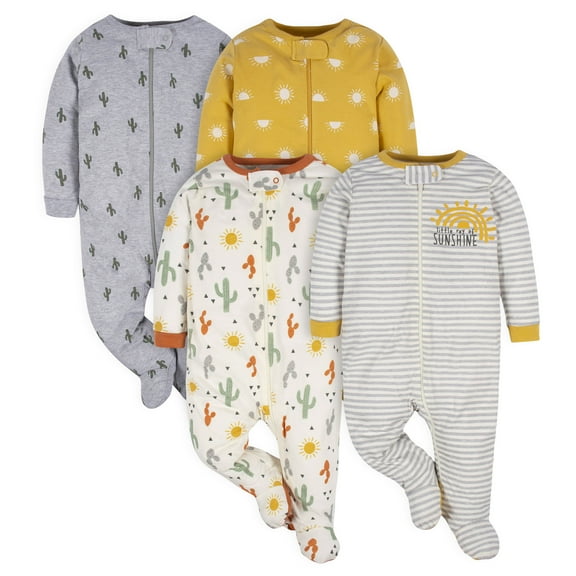 Gerber Baby Boy or Girl Gender Neutral Sleep 'n Play Footed Pajamas, 4-Pack, Sizes Preemie - 6/9 Months