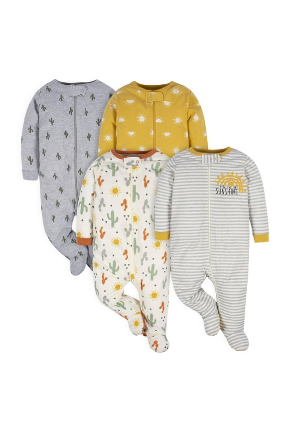 Baby Boy or Girl Gender Neutral Sleep 'n Play Footed Pajamas, 4-Pack, Sizes Preemie - 6/9 Months