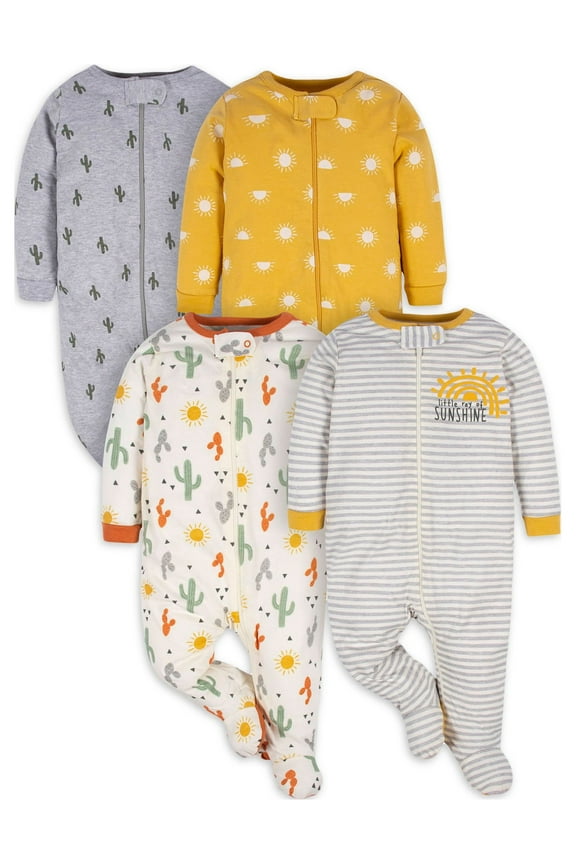 Baby Boy or Girl Gender Neutral Sleep 'n Play Footed Pajamas, 4-Pack