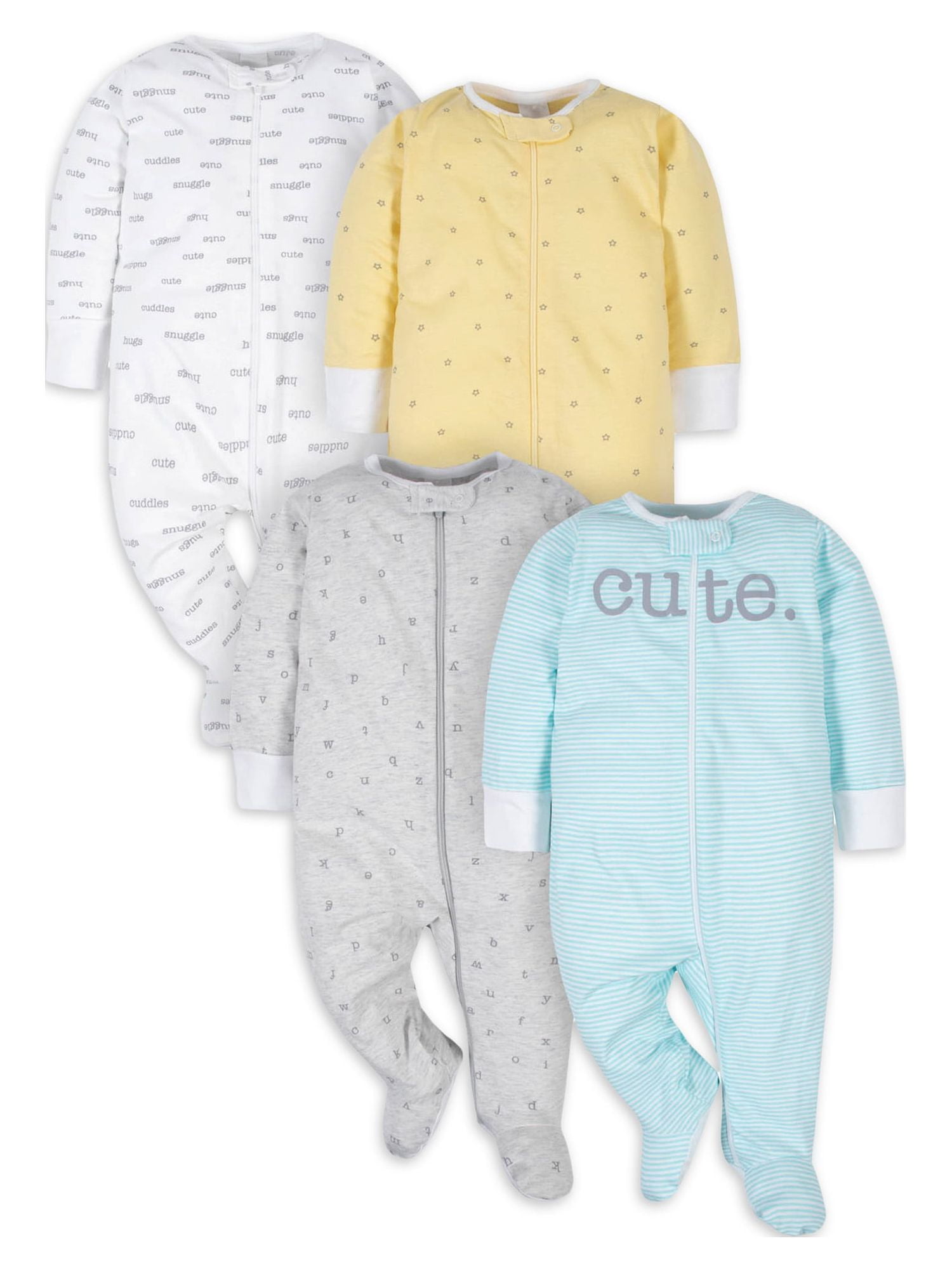 Onesies 0-3 Months Unisex Gerber Baby 4-Pack Footed Pajamas