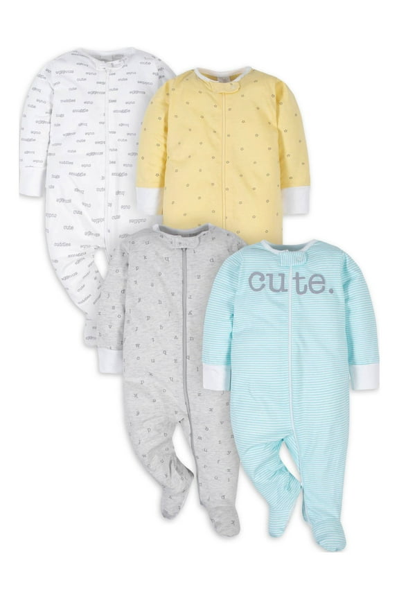 Baby Boy or Girl Gender Neutral Sleep 'n Play Footed Pajamas, 4-Pack