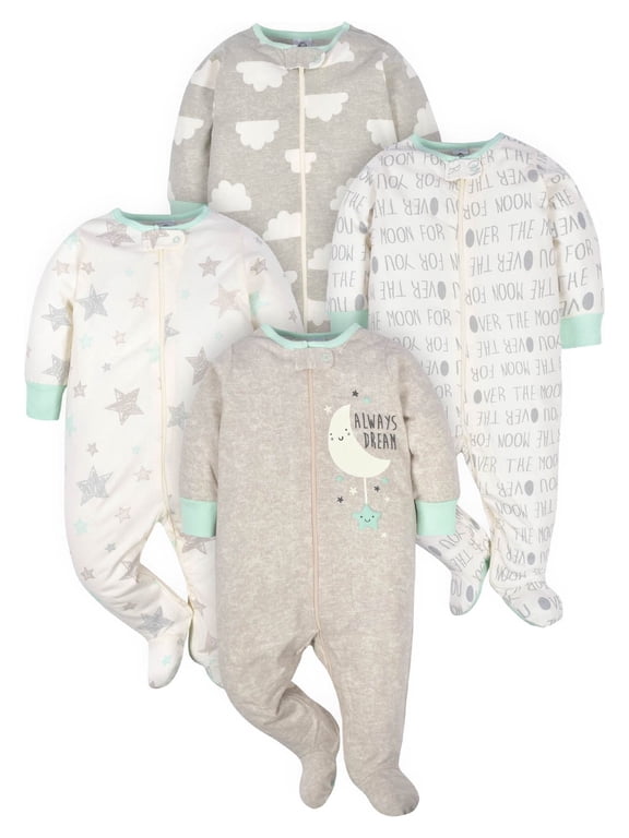 Baby Boy or Girl Gender Neutral Sleep 'n Play Footed Pajamas, 4-Pack