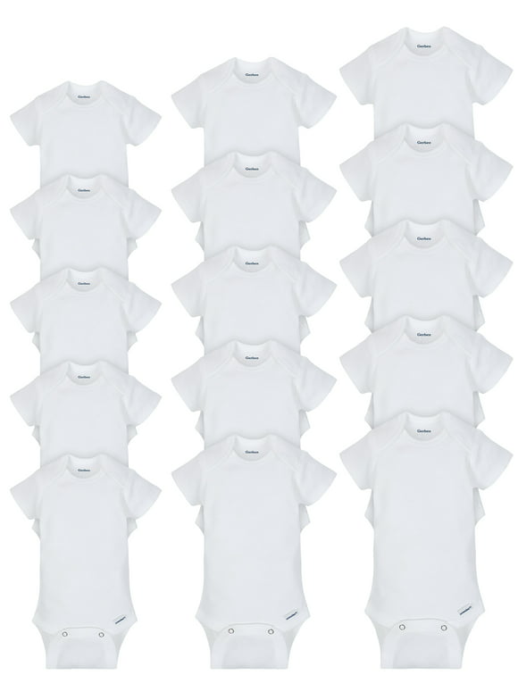 Gerber Baby Boy or Girl Gender Neutral White Onesies Short Sleeve Onesies Bodysuits Grow-With-Me Bundle, 15-Pack