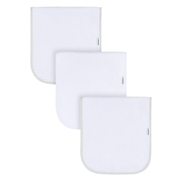 Gerber Baby Boy or Girl Unisex Burp Cloths, 3-Pack, One Size, Solid White