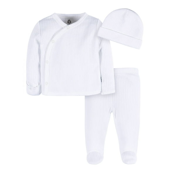 Gerber Baby Boy or Girl Unisex Casual Cotton White Take Me Home Set, 3-Piece, Sizes Preemie - 0/3 Months