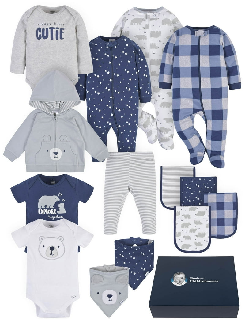 Gerber Baby Boy or Girl Unisex Clothes Outfit Set with Gift Box, 14-Piece  (Newborn-3/6 Months), image size:800x1067