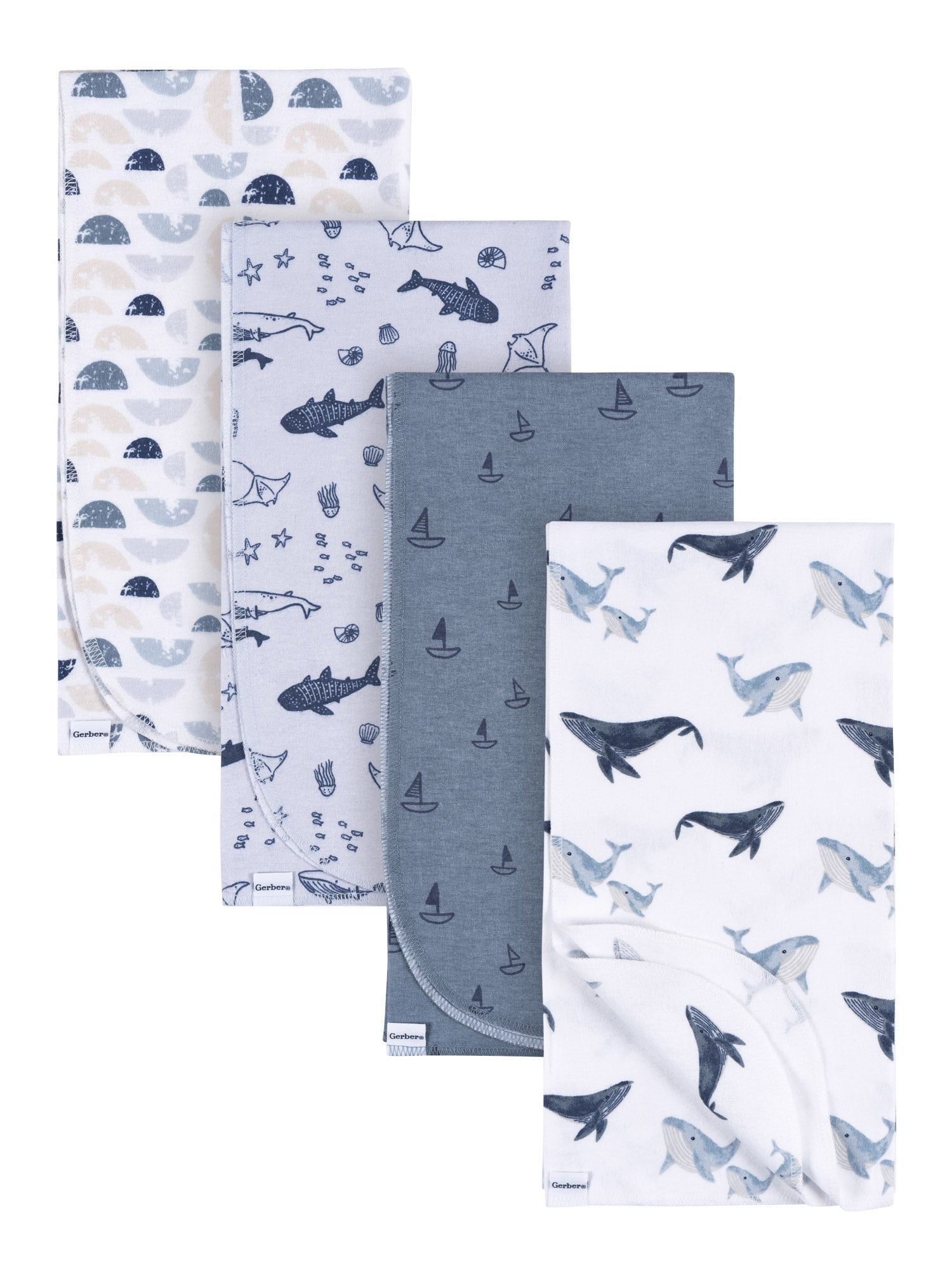 Gerber Baby Boy or Girl Unisex Flannel Blankets, 4Pack, Coastal Calm