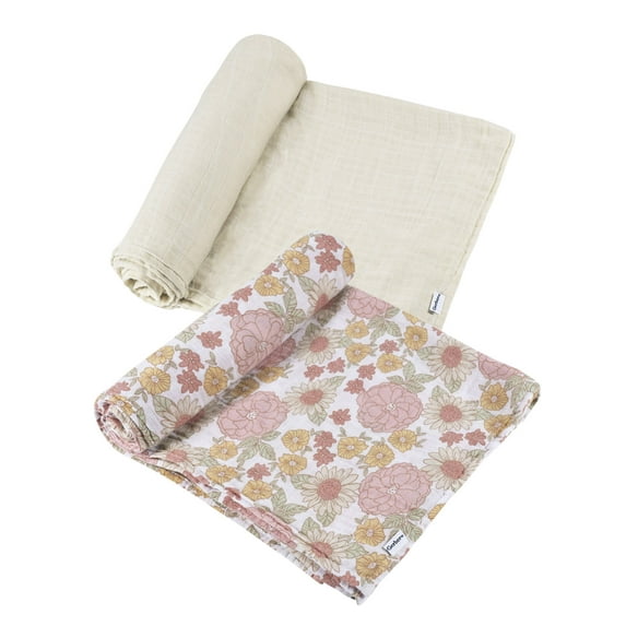 Gerber Baby Boy or Girl Unisex Muslins Swaddle Blanket, 2-Pack, Retro Floral