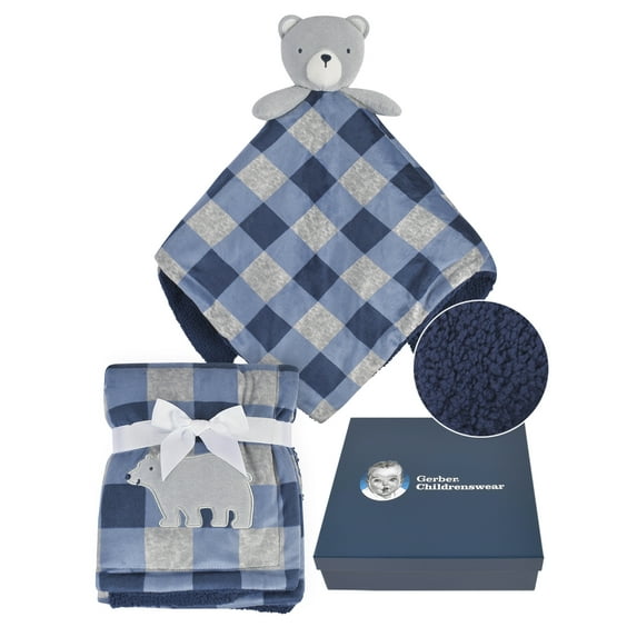 Gerber Baby Boy or Girl Unisex Super Soft Plush Blanket & XL Security Blanket Set with Gift Box, 2-Piece