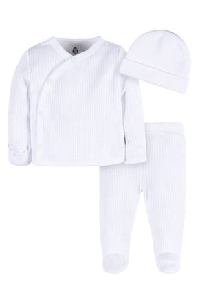 Baby Neutral White Cotton Take Me Home Outfit Set, 3-Piece, Sizes Preemie - 0/3 Months