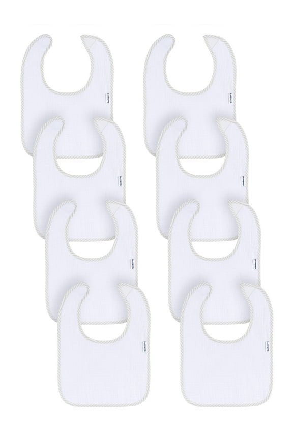 Baby Boy or Girl Unisex White Bibs, 8-Piece, One Size