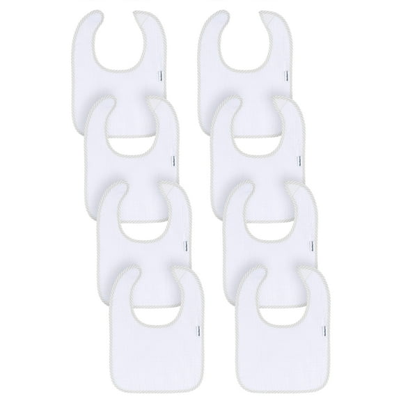 Gerber Baby Boy or Girl Unisex White Bibs, 8-Piece, One Size