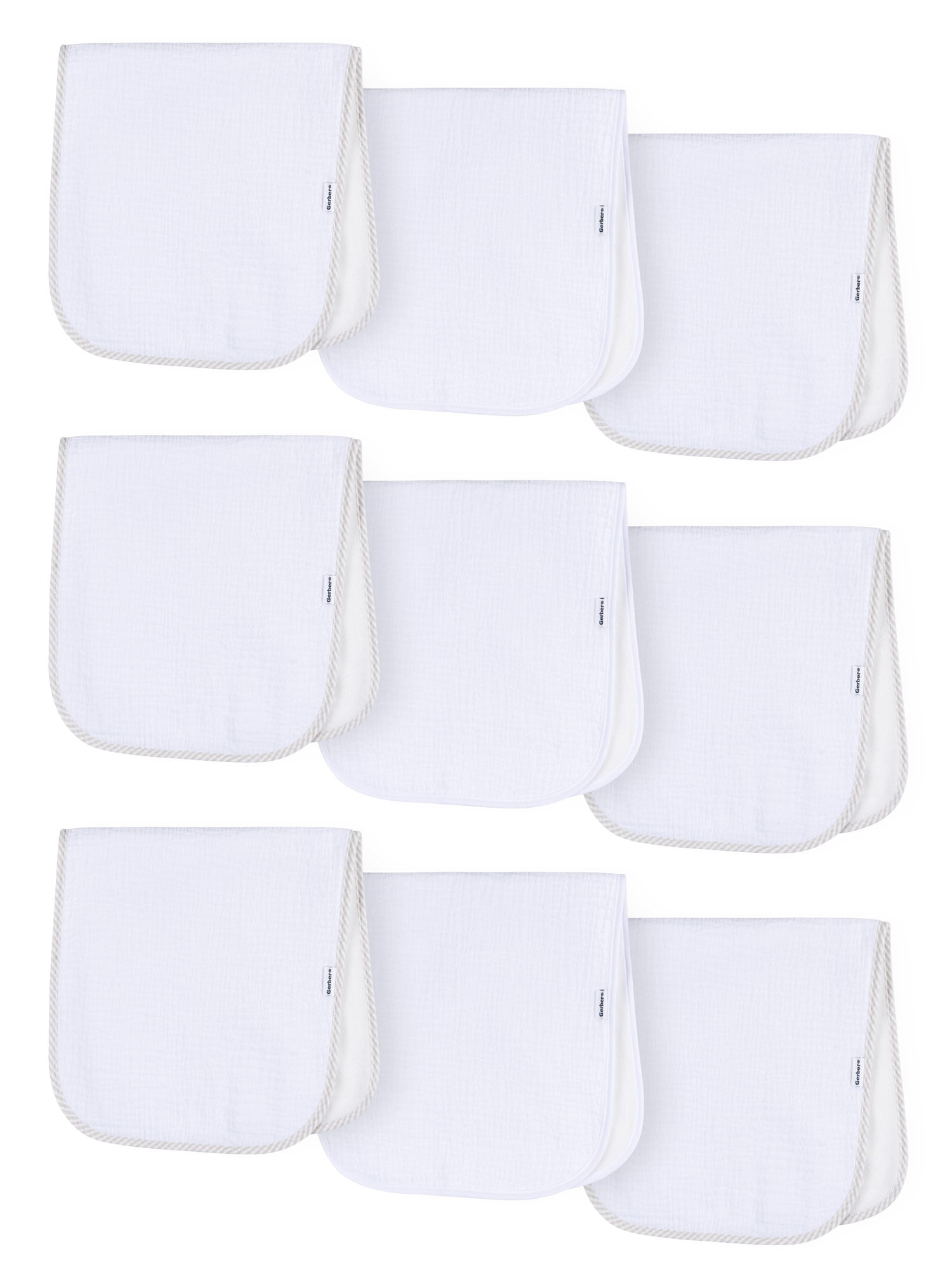 Gerber Baby Boy or Girl Unisex  White Burp Cloths, 9-Pack, One Size, Solid White