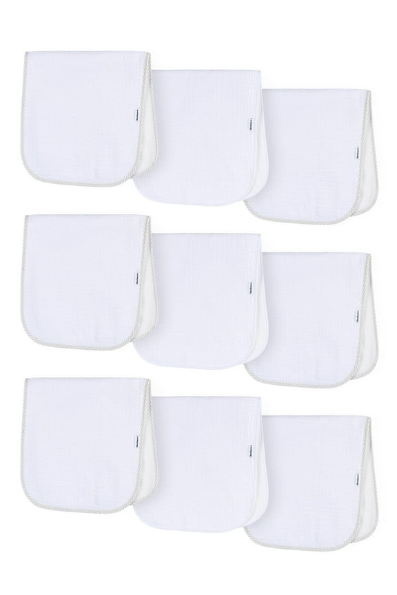 Baby Boy or Girl Unisex  White Burp Cloths, 9-Pack, One Size, Solid White