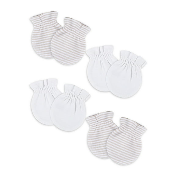 Gerber Baby Boy or Girl Unisex White Mittens, 4-Pack, One Size