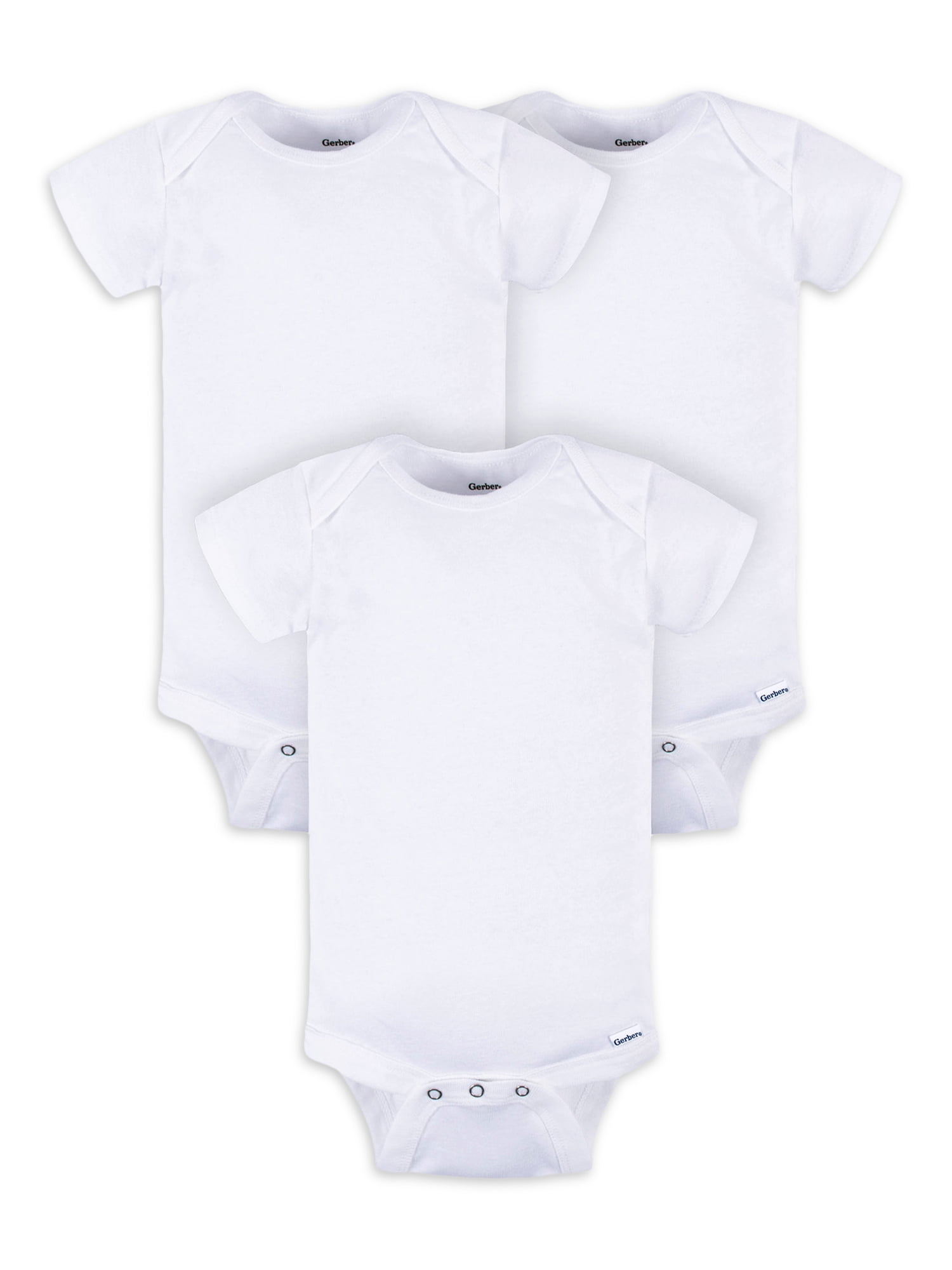 Gerber Baby Boy or Girl Unisex White Short Sleeve Cotton Bodysuit, 3 ...