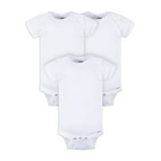 Gerber Baby Boy or Girl Unisex White Short Sleeve Cotton Bodysuit, 3-Pack, Sizes Preemie - 24 Months