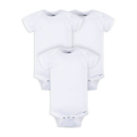 Gerber Baby Boy or Girl Unisex White Short Sleeve Cotton Bodysuit, 3-Pack, Sizes Preemie - 24 Months
