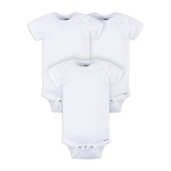 Gerber Baby Boy or Girl Unisex White Short Sleeve Cotton Bodysuit, 3-Pack, Sizes Preemie - 24 Months