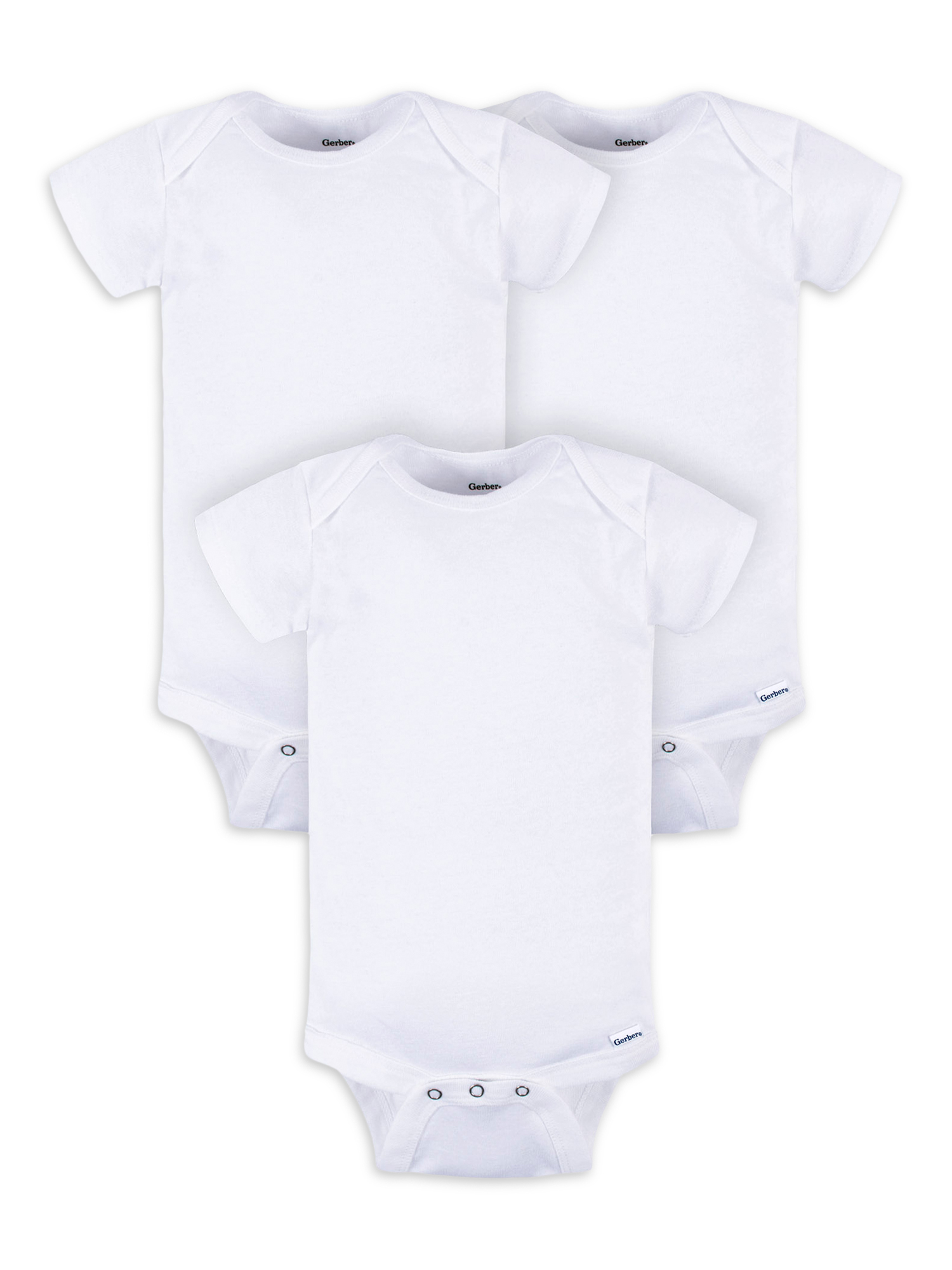 Gerber Baby Boy or Girl Unisex White Short Sleeve Cotton Bodysuit, 3-Pack, Sizes Preemie - 24 Months - image 1 of 12