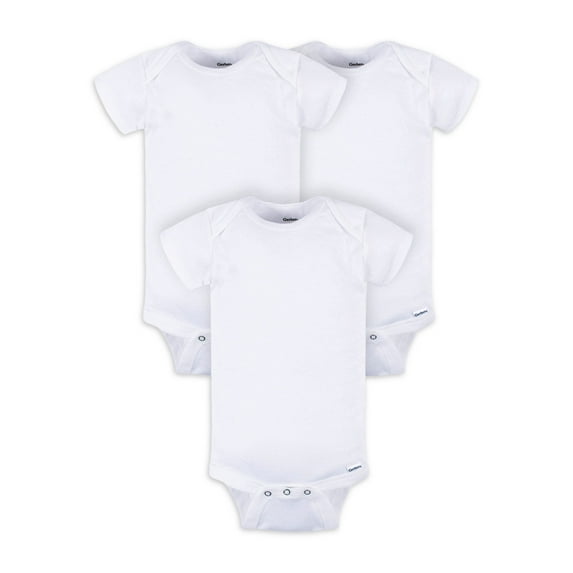 Gerber Baby Boy or Girl Unisex White Short Sleeve Cotton Bodysuit, 3-Pack, Sizes Preemie - 24 Months