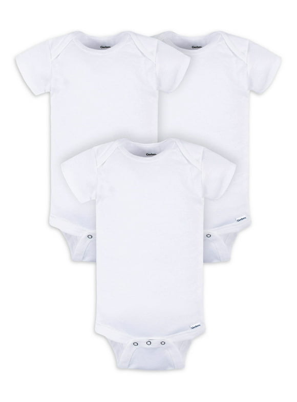 Gerber Baby Boy or Girl Unisex White Short Sleeve Cotton Bodysuit, 3-Pack, Sizes Preemie - 24 Months
