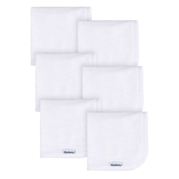 Gerber Baby Boy or Girl Unisex White Washcloths, 6-Pack, One Size