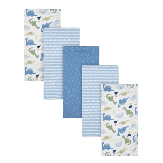 Gerber Baby Boys 100% Cotton Flannel Receiving Blankets, 5-Pack, Blue and White