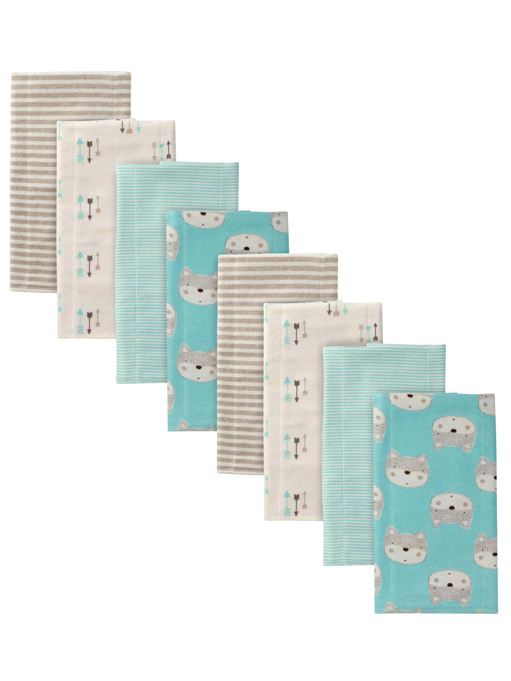 Gerber Baby Boys' Flannel Burp Cloths, 8-Pack, Blue Fox