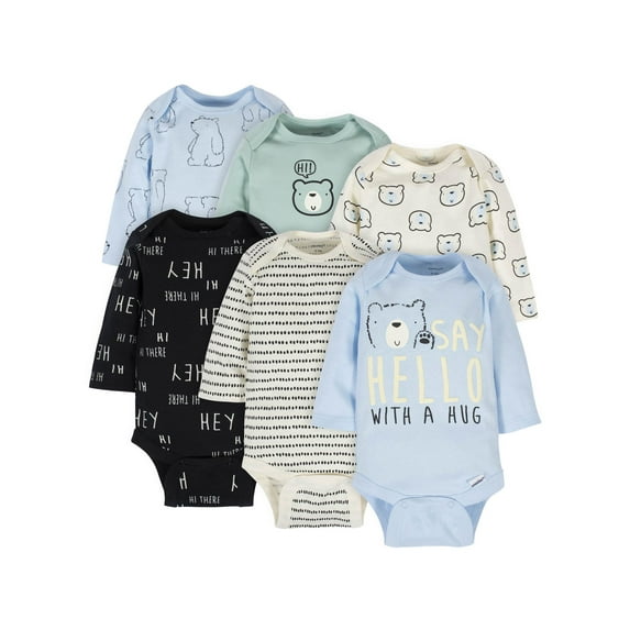 Gerber Baby Boys' Long Sleeve Cotton Onesies Bodysuits, 6-Pack