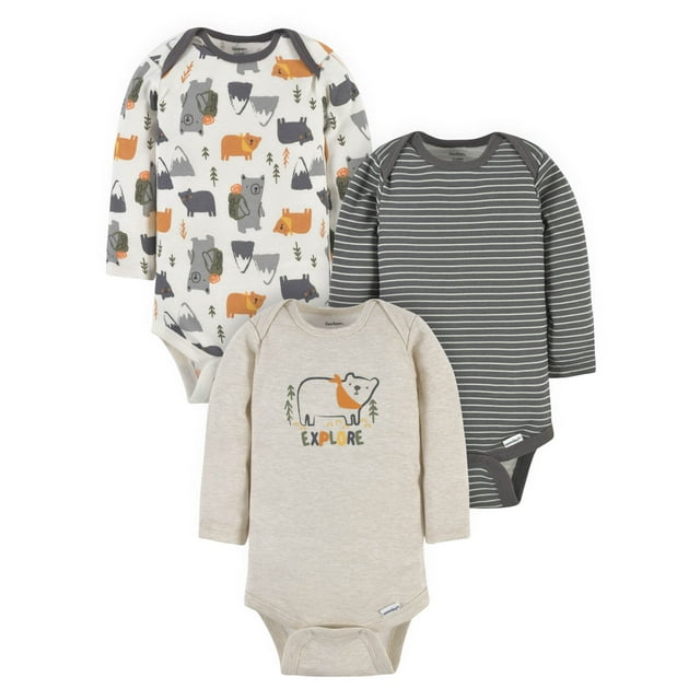 Gerber Baby Boys Long Sleeve Onesies Brand Bodysuits, 3Pack (Newborn