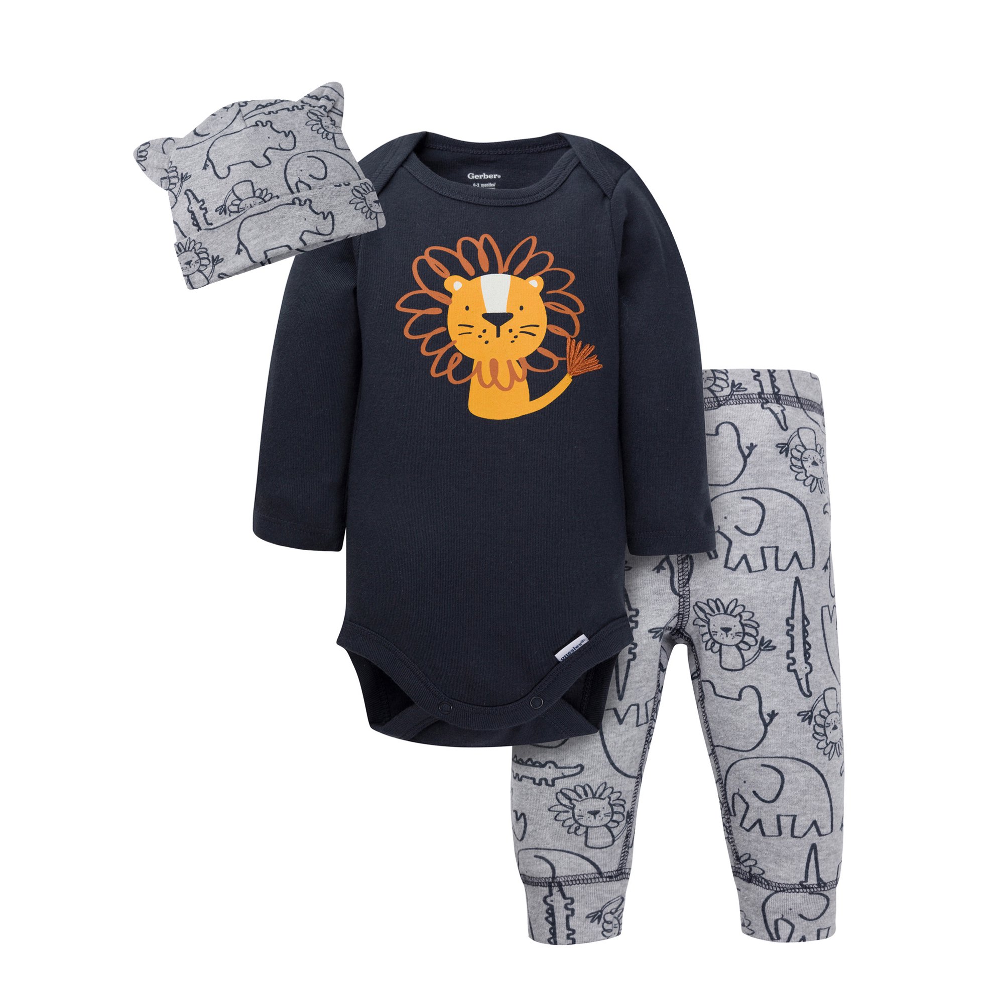 Lions Baby Boys 3-Piece Bodysuit, Sleep 'n Play, and Cap Set