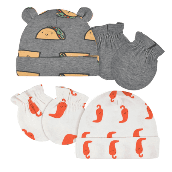 Gerber Baby Boys Taco Caps & No Scratch Mittens Set, 4pcs (Size: 0-6 Months)