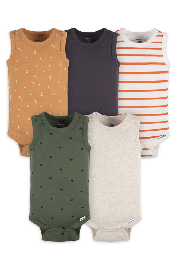 Baby Boys or Girls Casual Sleeveless Bodysuits, 5-Pack, Sizes 0/3 Months- 24 Months