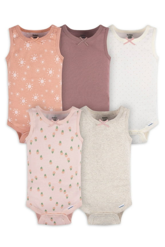 Baby Boys or Girls Casual Sleeveless Bodysuits, 5-Pack, Sizes 0/3 Months- 24 Months