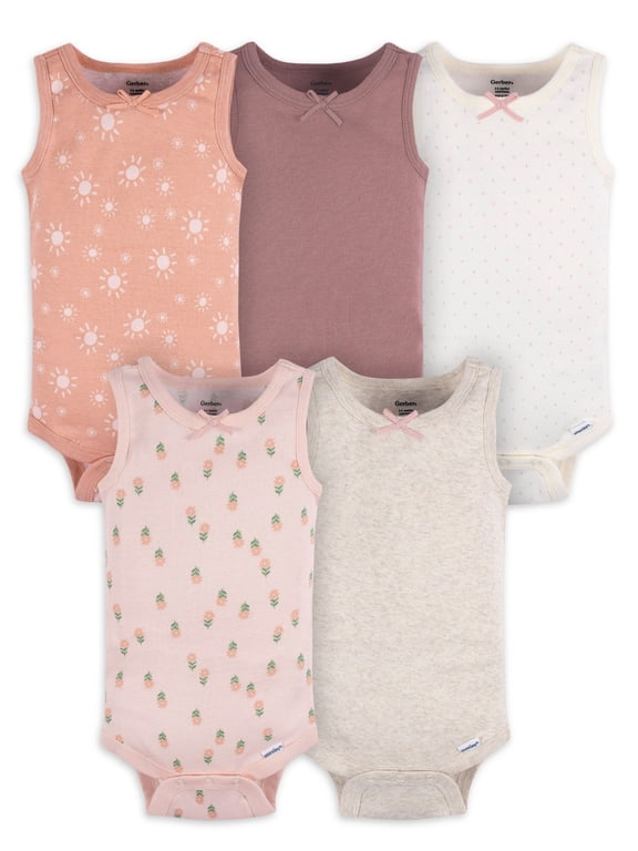 Baby Boys or Girls Casual Sleeveless Bodysuits, 5-Pack, Sizes 0/3 Months- 24 Months