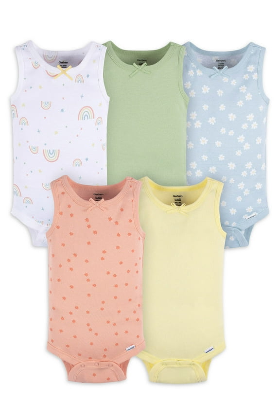 Baby Boys or Girls Casual Sleeveless Bodysuits, 5-Pack, Sizes 0/3 Months- 24 Months
