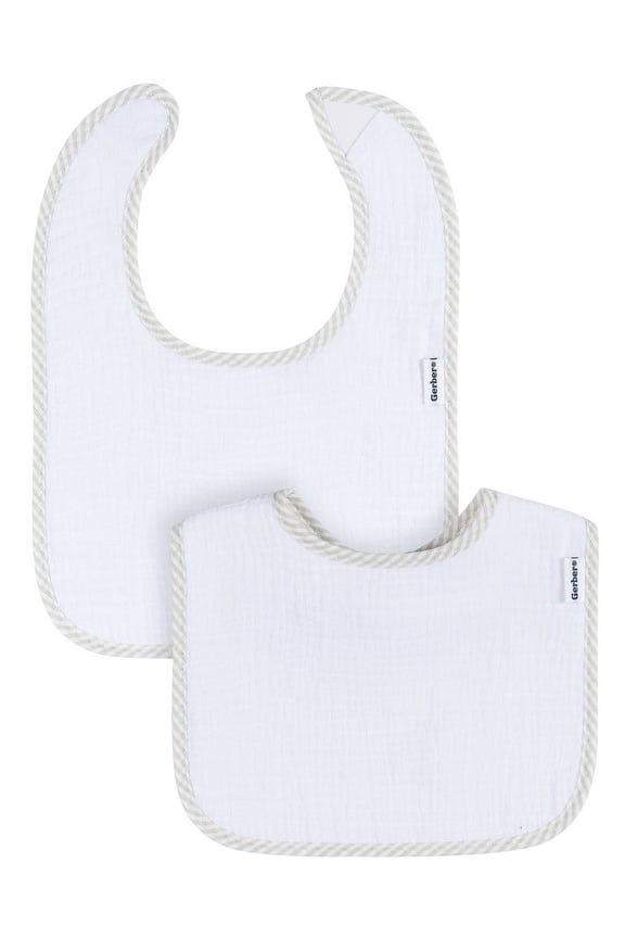 Baby Boys or Girls White Bibs, 2-Pack, One Size