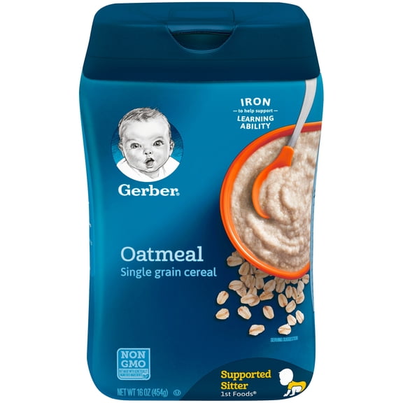 (6 pack) Gerber Cereal for Baby Stage 1 Alcohol-Free GMO-Free Whole Grain Oats Toddler Cereal, 1 LBR, Canister