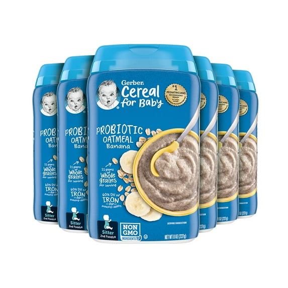 Gerber Baby Cereal, 2nd Foods, Probiotic Oatmeal Banana - 8 OZ, 6 Count