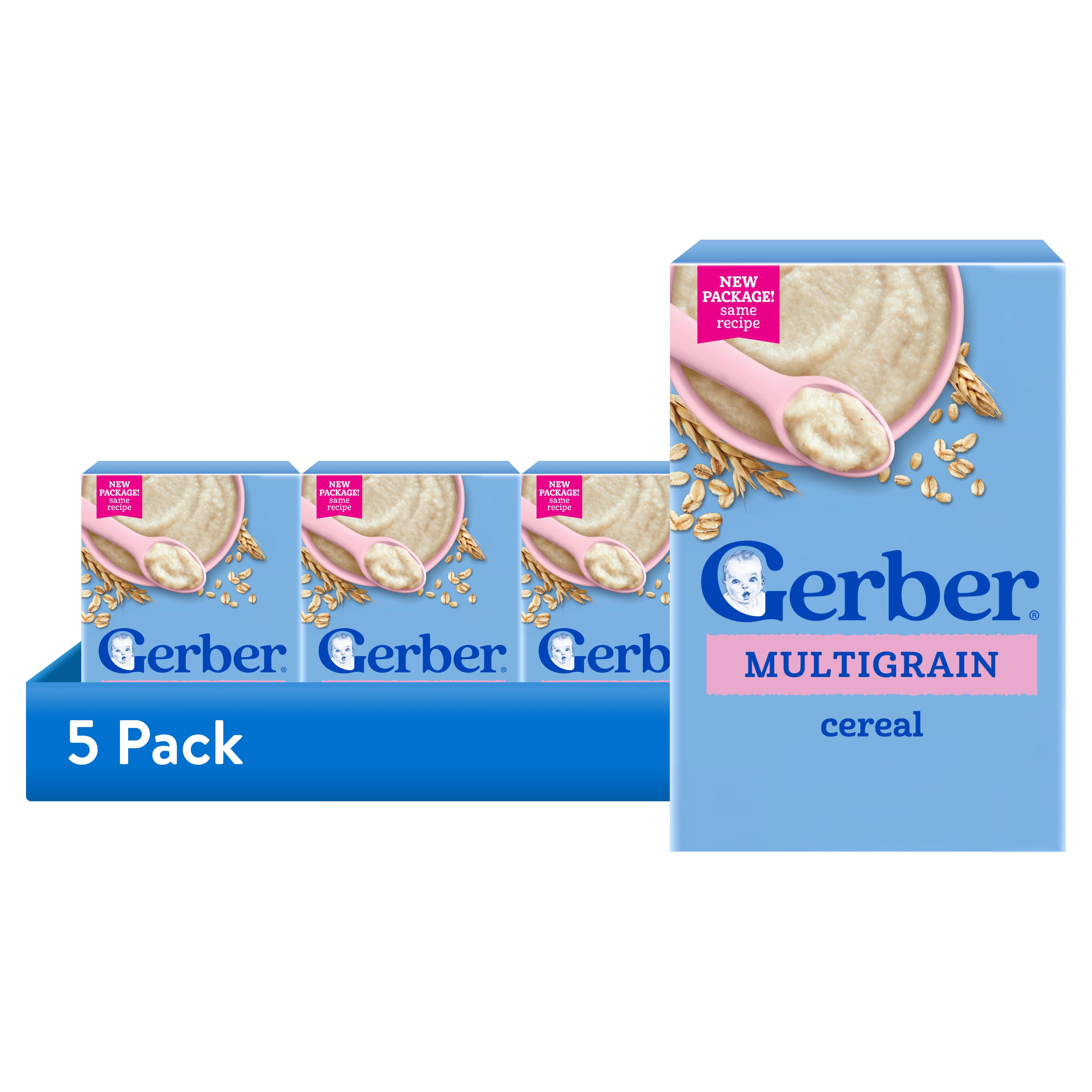 (5 pack) Gerber Baby Cereal, Multigrain Cereal, Baby Breakfast, Stage 2 8 oz