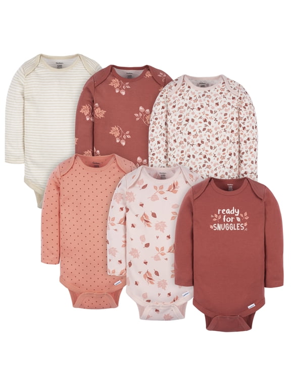 Baby Gender Neutral Long Sleeve Onesies Bodysuits, 6-Pack, Sizes Newborn - 12 Months