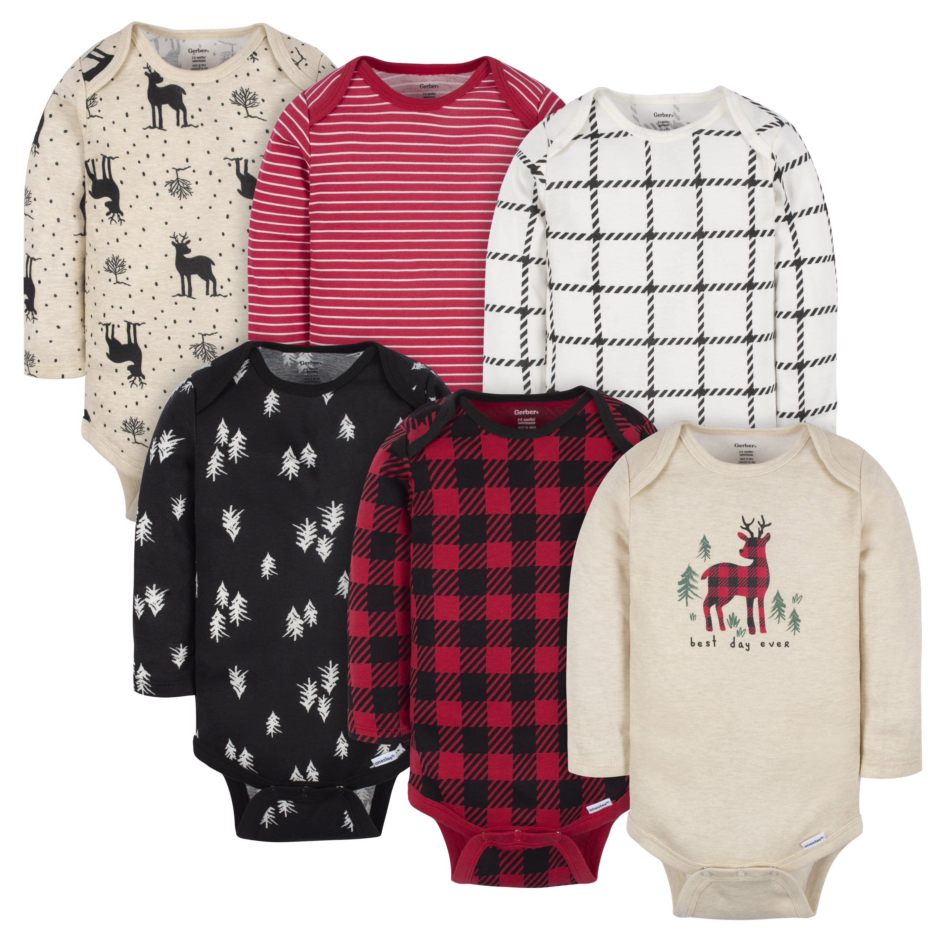 Gerber Baby Gender Neutral Long Sleeve Onesies Bodysuits, 6-Pack, Sizes Newborn - 12 Months