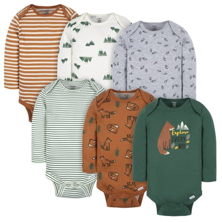 Gerber Baby Gender Neutral Long Sleeve Onesies Bodysuits, 6-Pack, Sizes Newborn - 12 Months