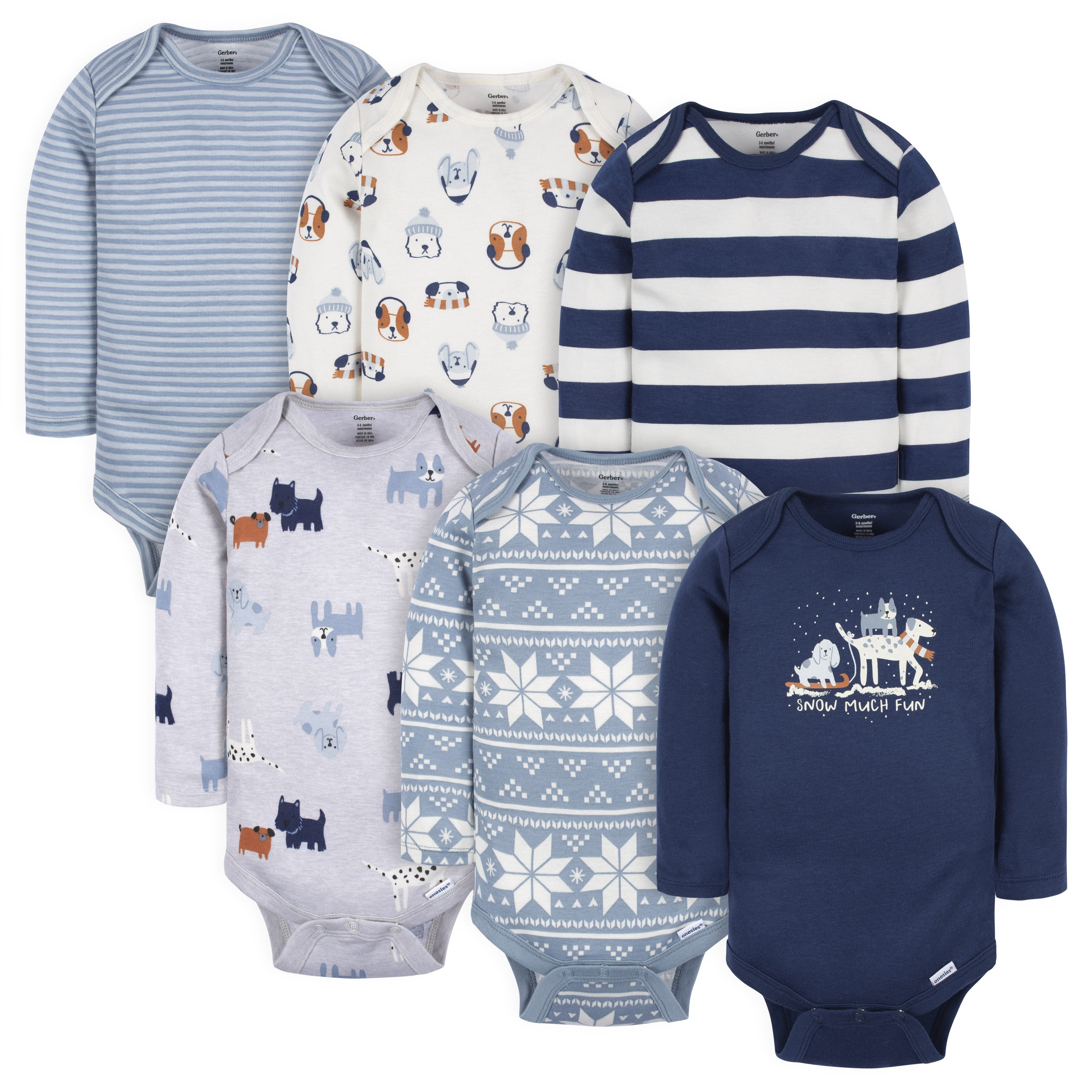 Gerber Baby Gender Neutral Long Sleeve Onesies Bodysuits, 6-Pack, Sizes Newborn - 12 Months