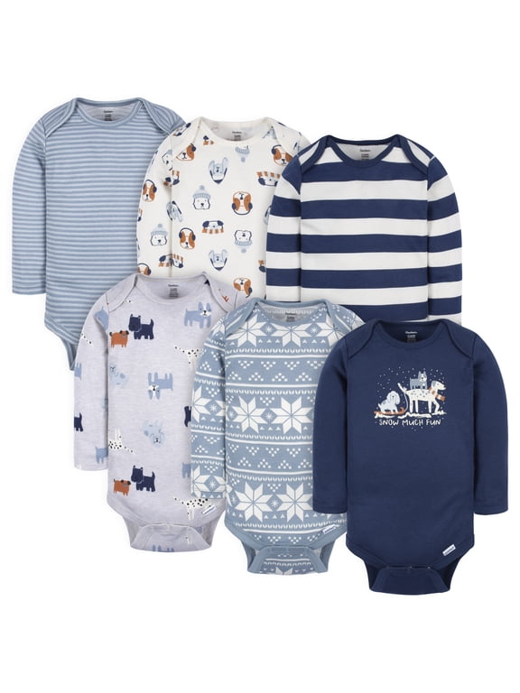Baby Gender Neutral Long Sleeve Onesies Bodysuits, 6-Pack, Sizes Newborn - 12 Months